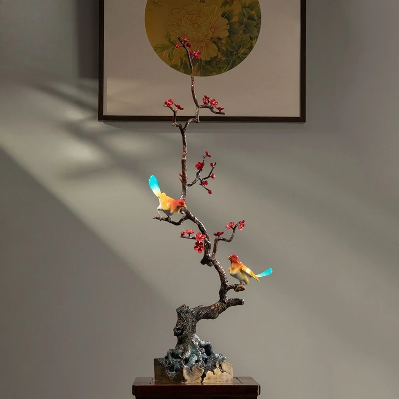 Magpie flower and bird brass ornaments living room entrance home copper handicraft ornaments decoration