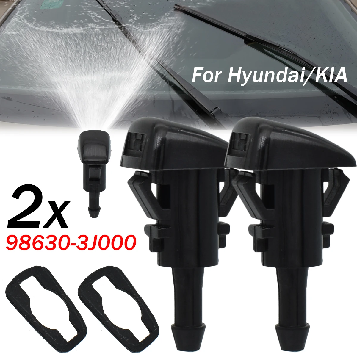 2X Front Windshield Wiper Washer Jet Nozzle For Hyundai Solaris 2010 - 2014 Verna Creta Veracruz ix55 ix35 ix25 Kia 98630 3J000