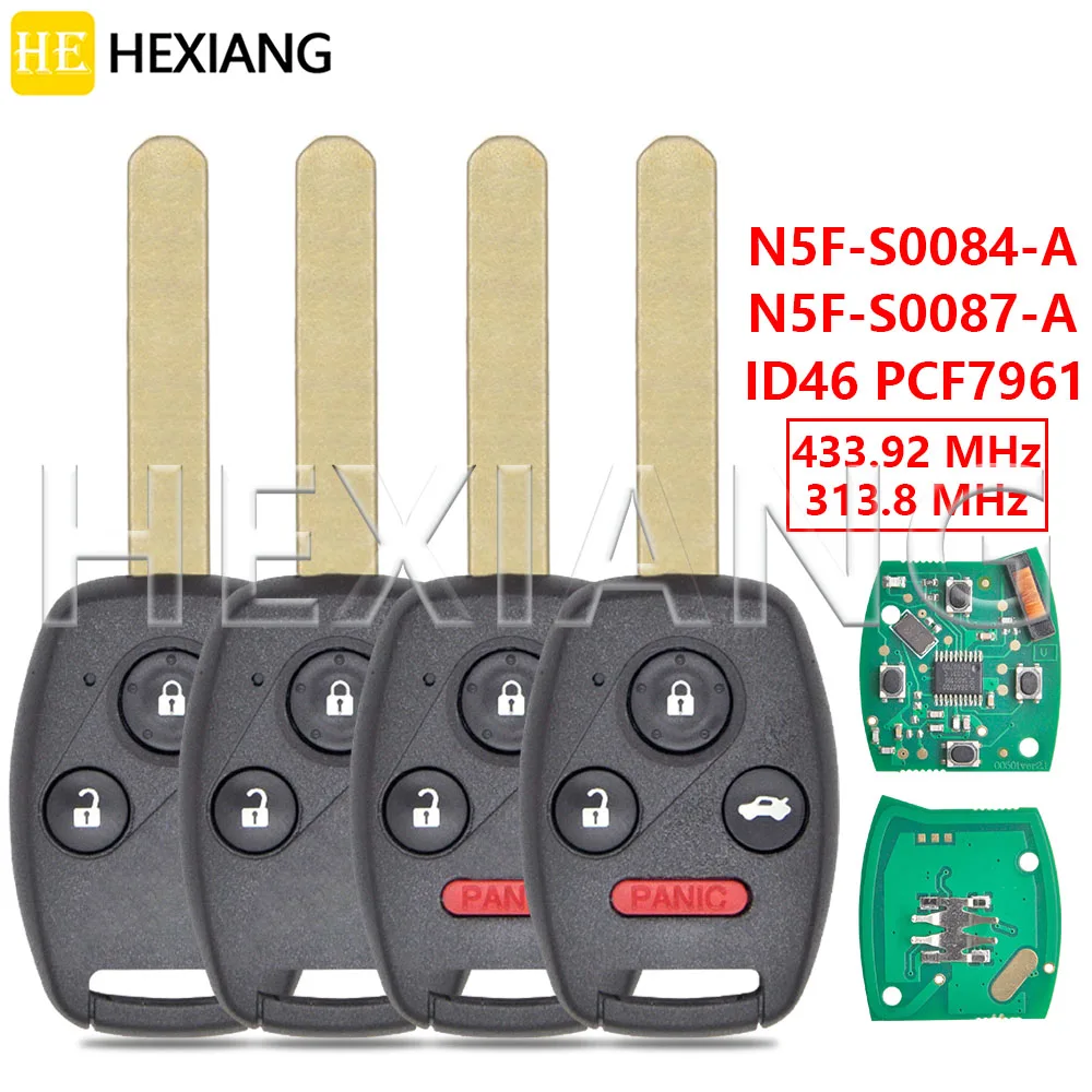 HE N5F-S0084-A/S0087-A ID46 PCF7961 313.8/433.9MHz Car Remote Key For Honda Civic EX Si Pilot CR-V HRV 2006-2013