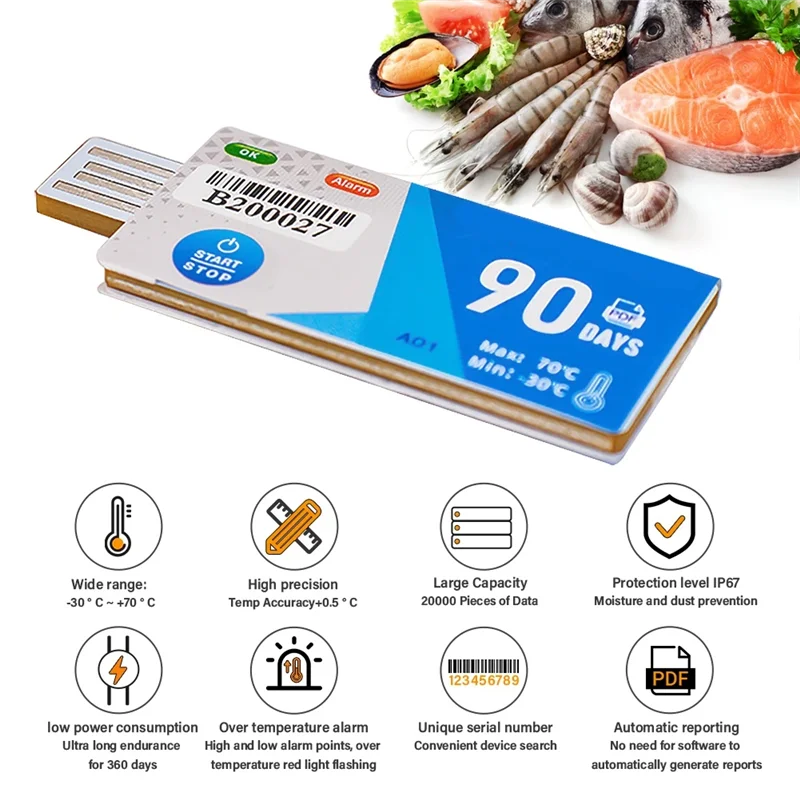 SQPP-90 أيام USB واجهة مسجل درجة الحرارة مسجل بيانات لتخزين المستودعات والنقل المبرد