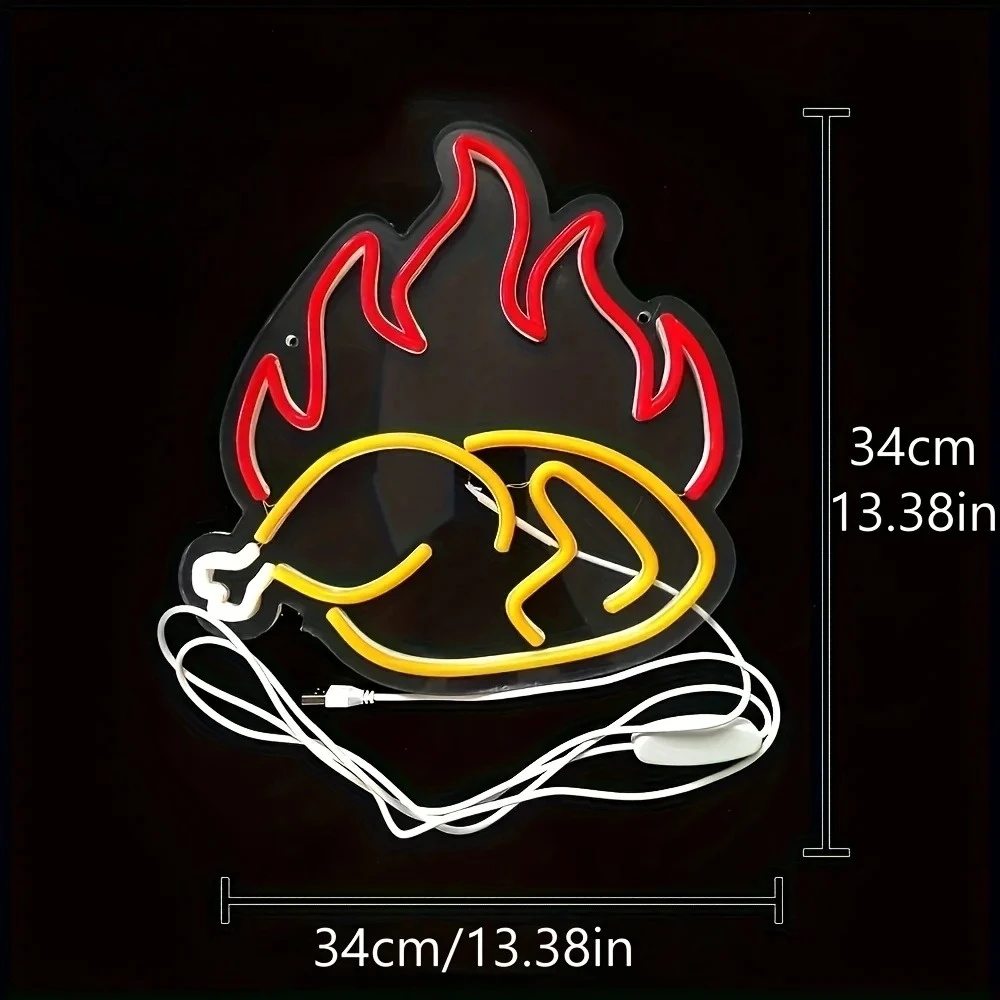 Grilled Chicken Neon Sign LED Neon Light USB Dimmable for Fast Food Chicken Restaurant Kitchen Window Decor Gift for Family