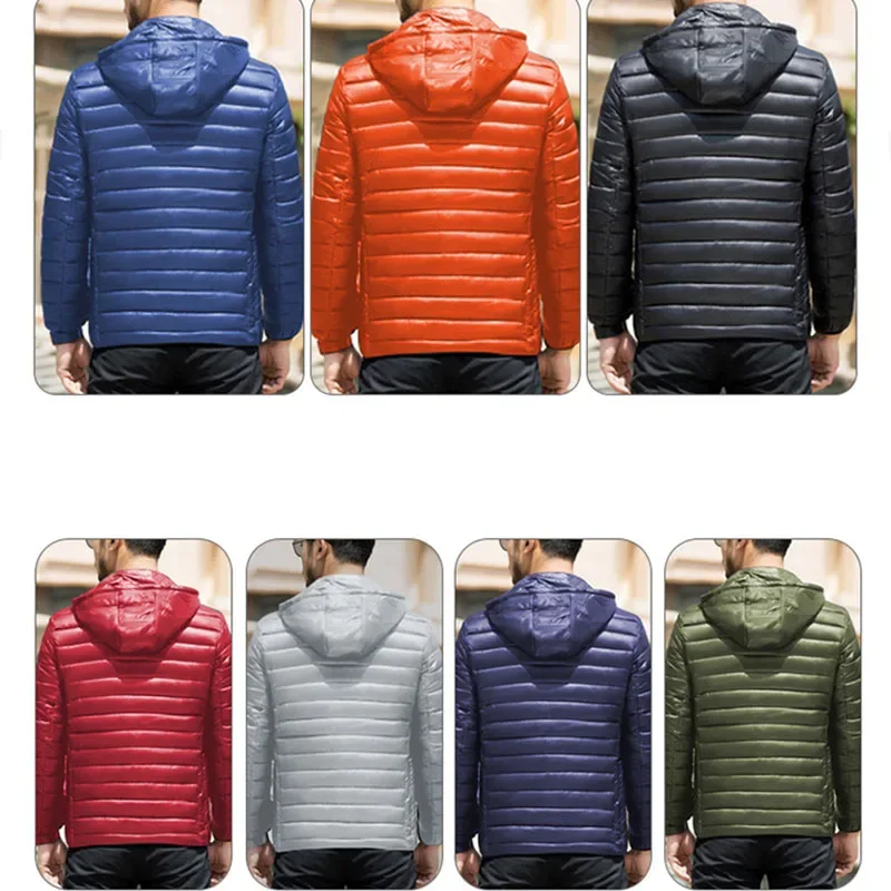 Men Autumn Winter Keep Warm Ultra Lightweight Down Cotton Jacket Clothing Male Slim Fit Hooded Casual Plus Size Coat Outerwear