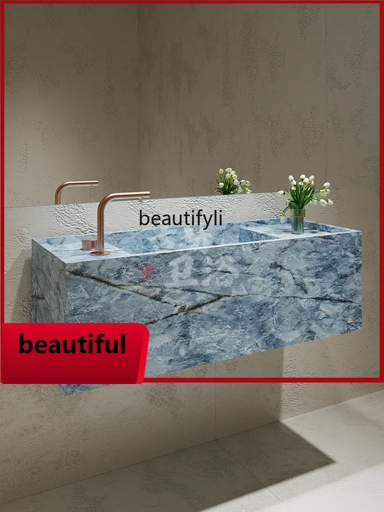 

F156 Light luxury ice silk blue jade, deep sink marble rock slab hand wash basin bathroom, bathroom cabinet