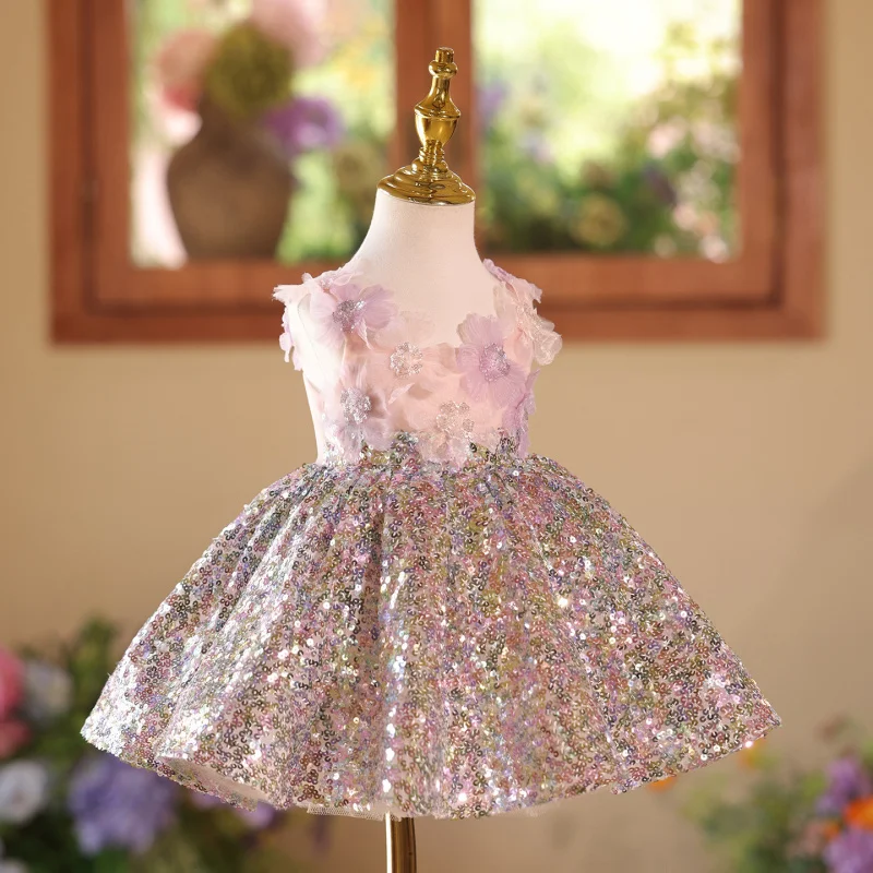 

Girls' Dress High-End Light Luxury Niche Children's Sequin Birthday First Birthday Host Piano Performance Performance Puffy Dres