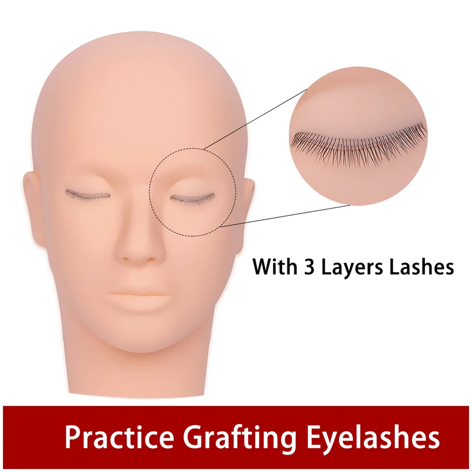 3-lagiger Wimpern-Trainings-Mannequin-Kopf, Puppen-Gesichtskopf zum Üben, Pfropfen, Wimpern-Make-up-Werkzeug, Wimpernverlängerung, Trainingsmodellkopf – Detail 1