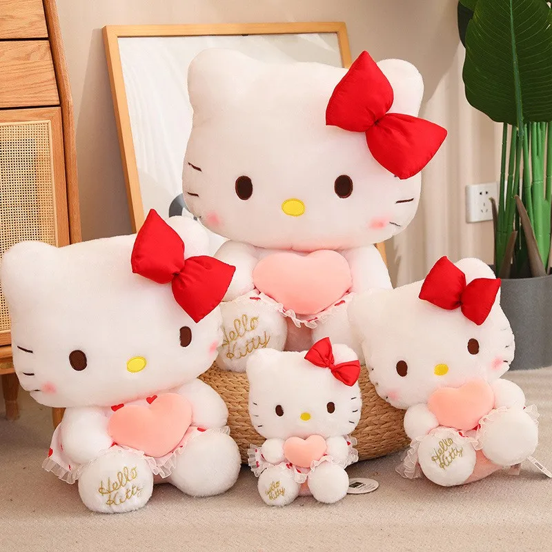 Hello Kitty Cartoon Plush Toy Dol l 30CM Cute  Flower Skirt Heart hugging Butterfly KT Pillow Birthday Gift Toy For Children