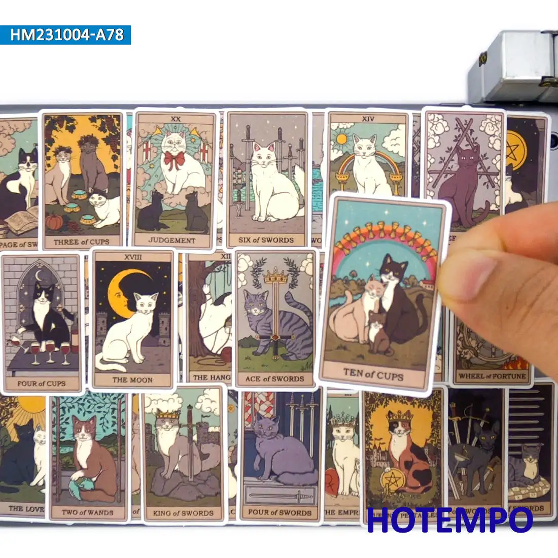 20/30/50/78 piezas, Pegatinas de Tarot, Estilo gato divertido, carta arcana, Lindas calcomanías de animales, para scrapbook, laptop, teléfono,