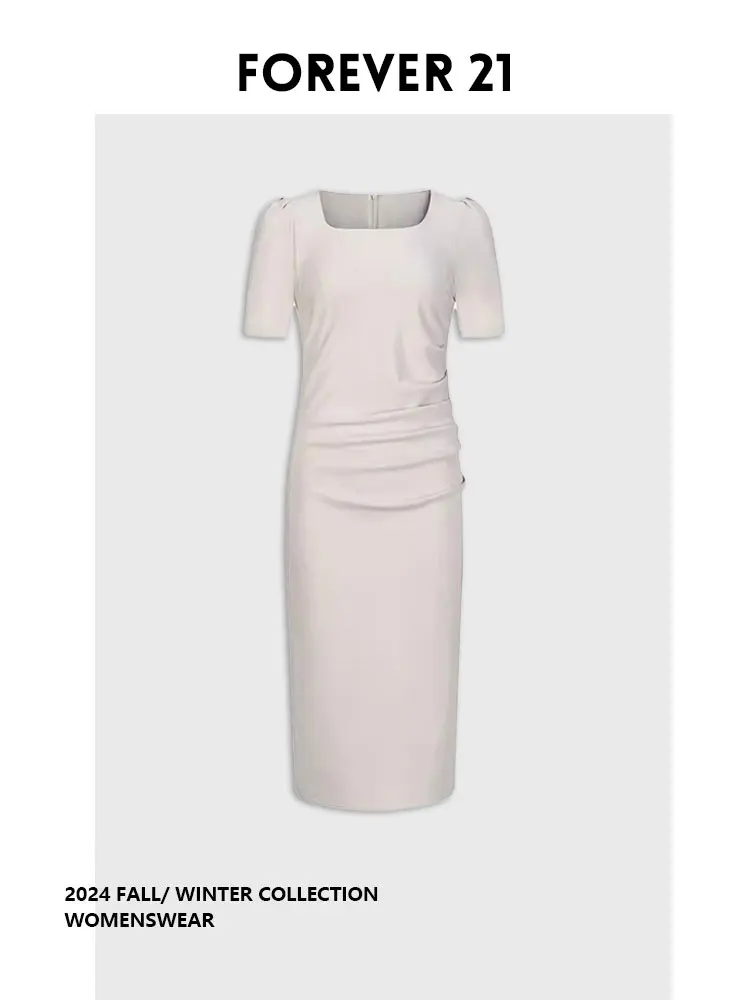 

Ele Pink Long Sve Women's Dr Slim Fit High-End Feeling Forever 2 Commute Sle Autumn Season Pear ape Fit