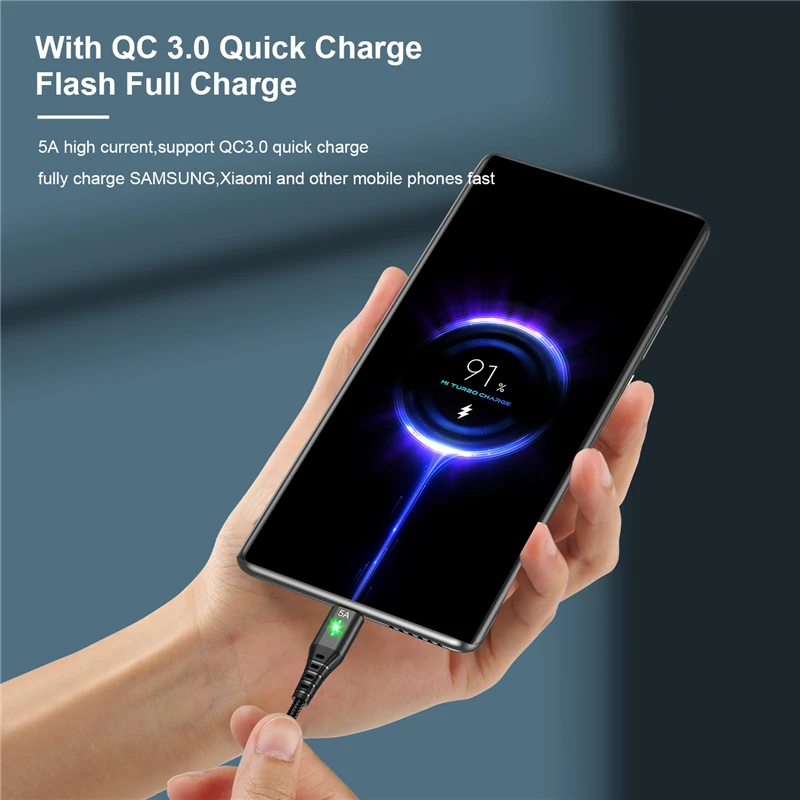 lovebay 5A Micro USB Cable 3m/2m Nylon Rope Fast Charging Wire for Samsung Xiaomi Huawei Android Phone Data Transmission Cable
