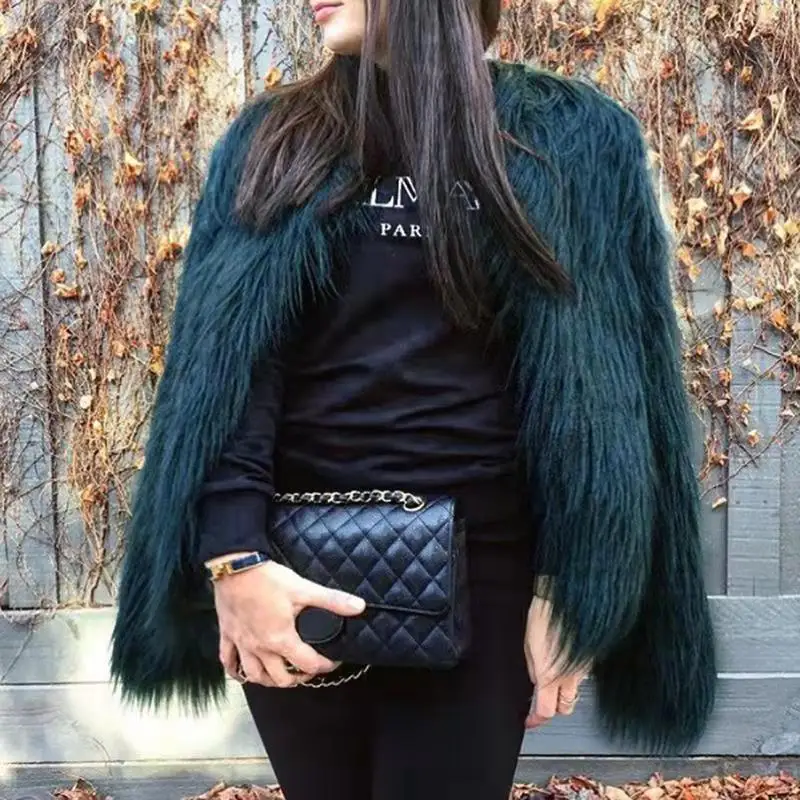 Spring Autumn Faux Fur Short Long Sleeve Plus Size Washed Sherpa Women's Plush Coat
