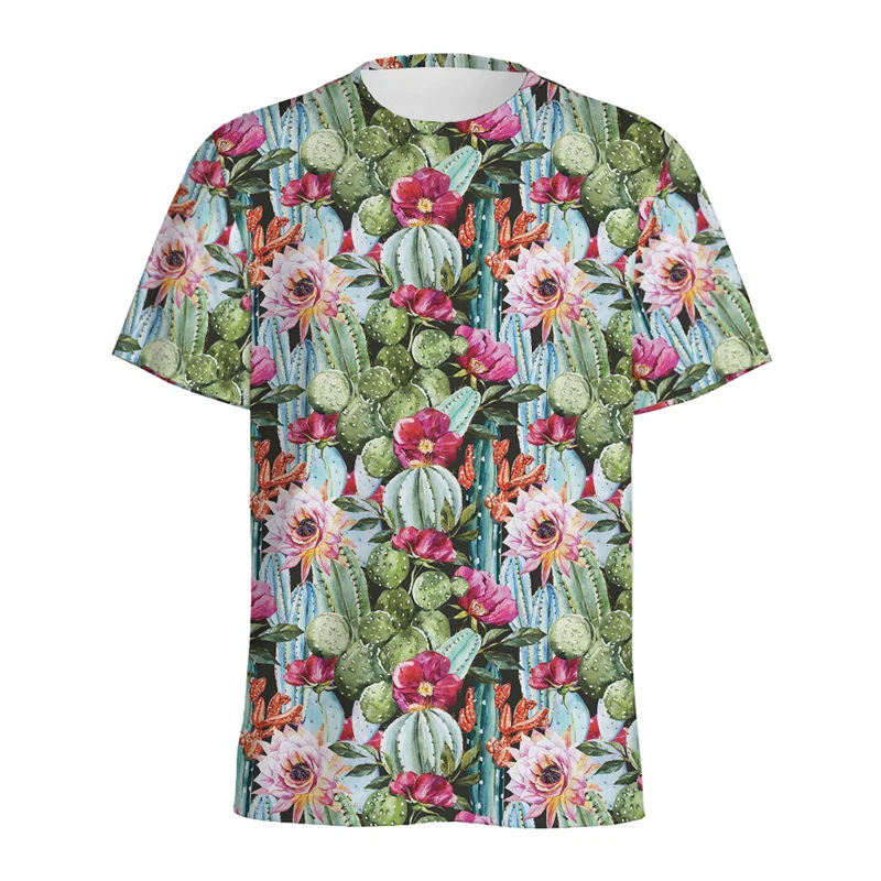 Cartoon Plants Cactus 3D Printed T Shirt Men Alpaca Animal Pattern T-Shirt Loose Short Sleeves Kids Round Neck Tee Shirts Tops