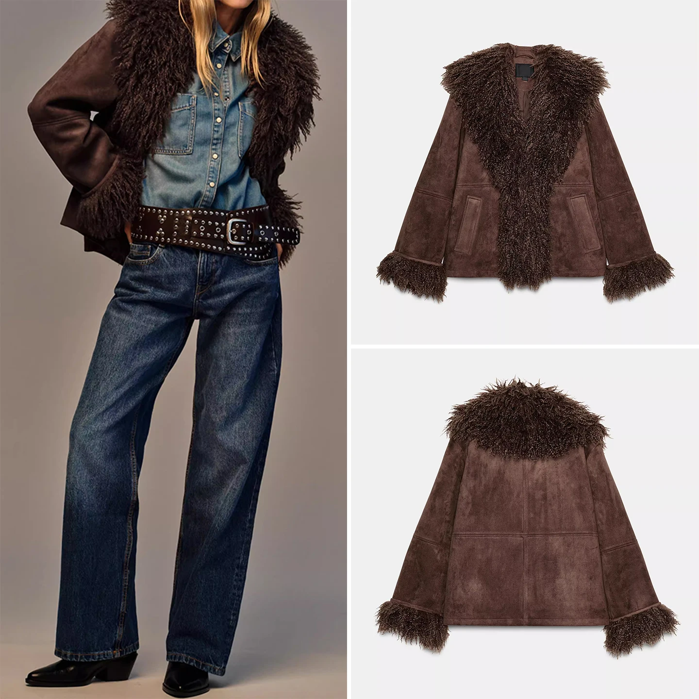 

Faionable Double-Sided Artificial Fur Effect Jaet Women's Sle 2025 Autumn New Arrival Z Stand Fit ort Coat