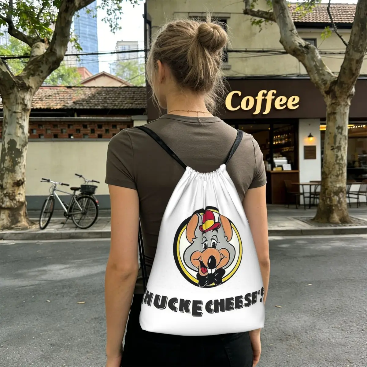 Chuck E Cheeses Pizza Time Theater Backpacks Multi-function Drawstring Bundle Pocket Storage Bag Book Bags Man Woman Students
