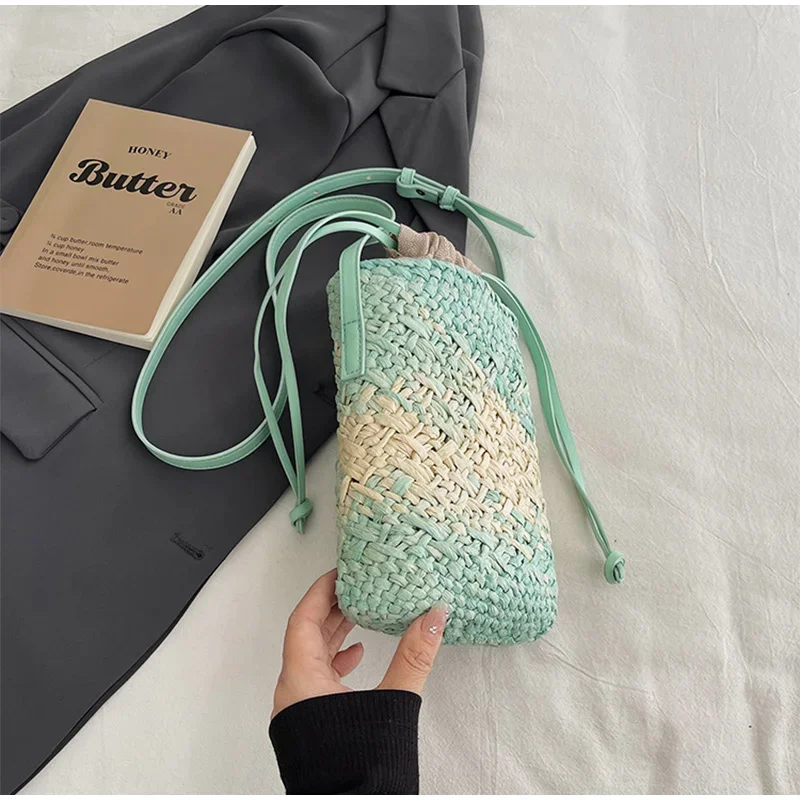 Umhängetasche aus Baststroh mit Farbverlauf, Designer-Sommer-Strand-Reise-Schultertasche, grasgewebter Boho-Shopper-Markkorb – Detail 5