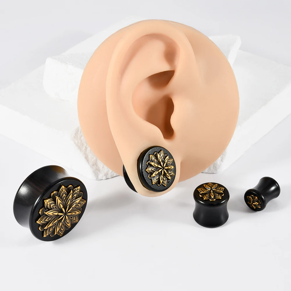 2PCS Wood Flower&Tree Stump Ear Plugs Tunnels Gauges Expanders Stretchers Solid&Hollow Earrings Body Piercing Jewelry 8-25MM