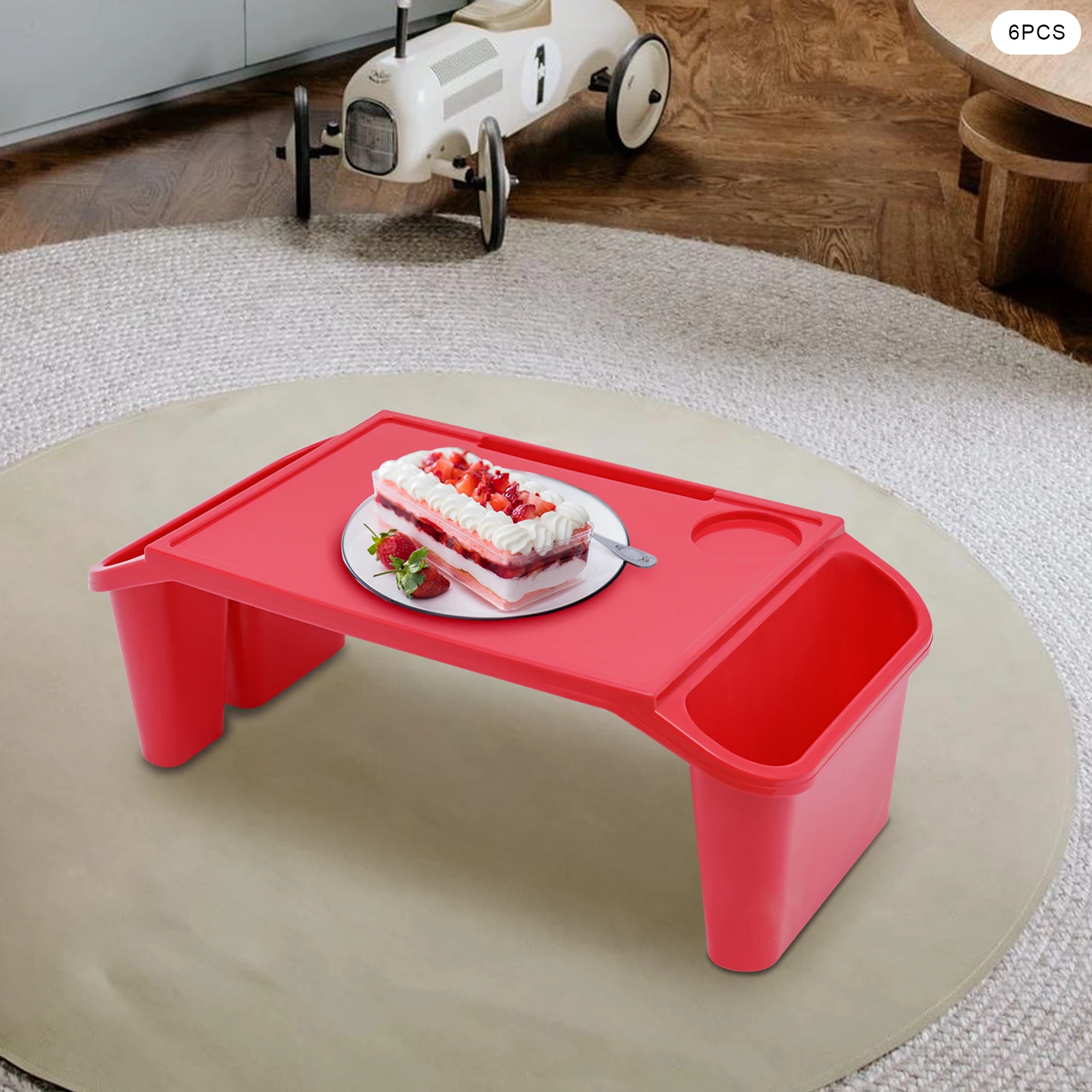 6 Pcs PP Rectangle Kids Lap Desk Tray Breakfast Laptop Trays With Side Pockets Portable Lap Bed Table Drawing