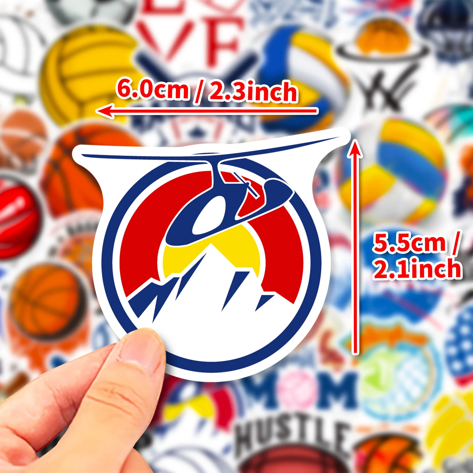 50pcs Sports Stickers, Soccer Football Volleyball Golf Basketball Stickers, Waterproof Stickers for Skateboard Water Bottle