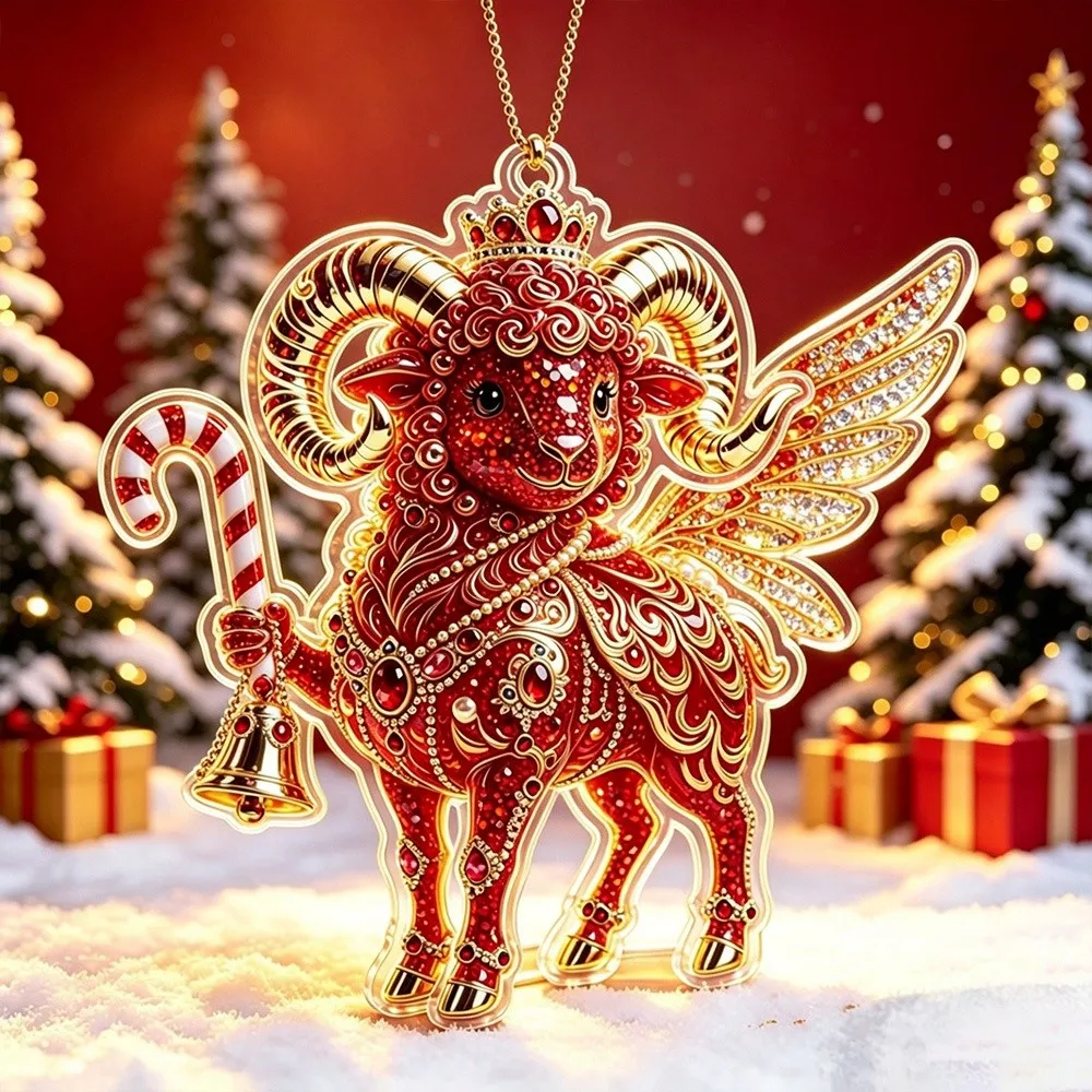 2D Flat Goat Hanging Ornament Set Shining Artificial Rhinestone Goat Pendant Simulation Acrylic Zodiac Goat Souvenir