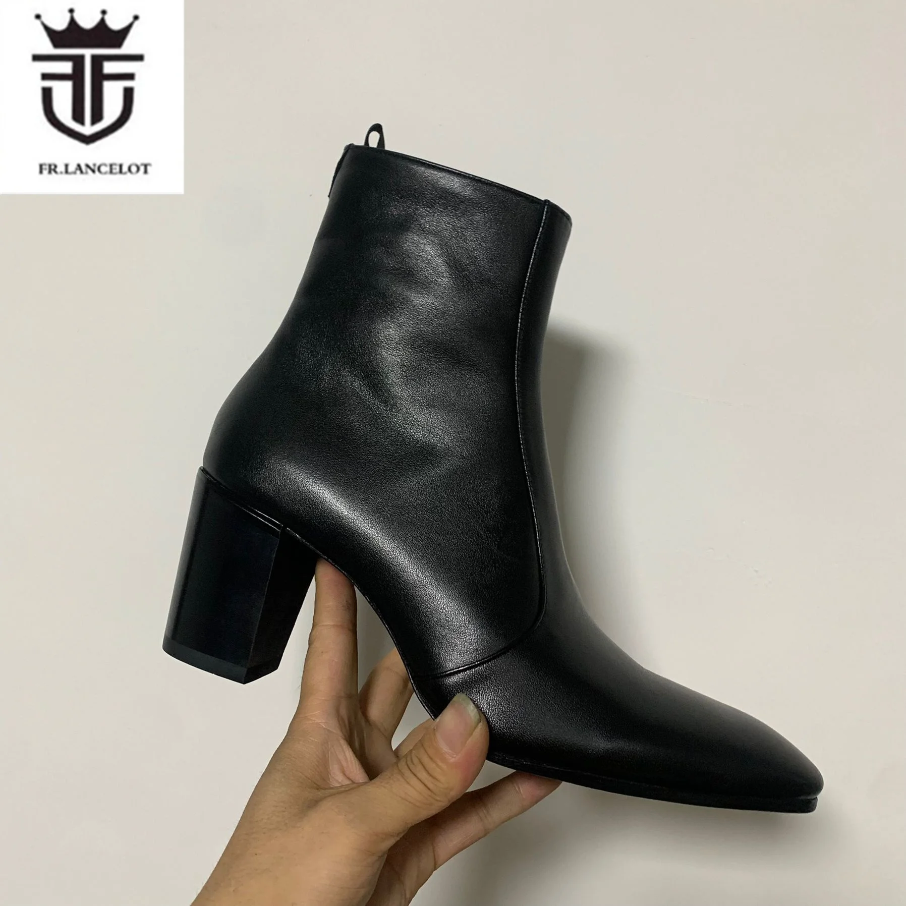 New Arrival Men Leather Boots Street Style Pointed toe Booties Hige Heels Sexy Man T-stage Black Patent Leather Party Shoes Male