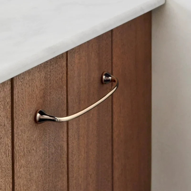 Polished Chrome Curved Wardrobe Cabinet Pulls Minimalist Drawer Knobs Gloss Silver Metal Furniture Handles for Kitchen Cabinets