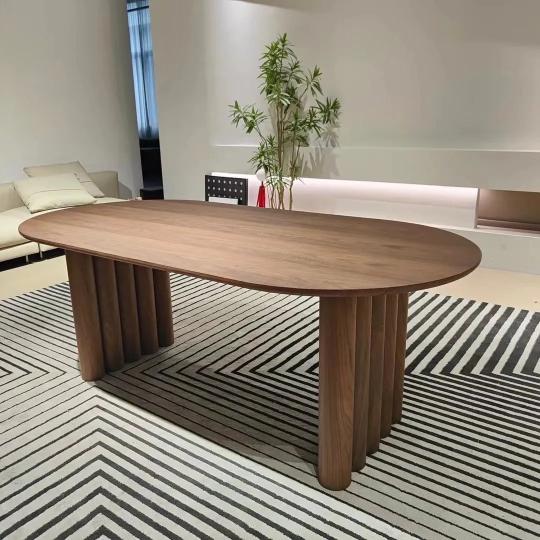 

Most popular Walnut simple main design living room dining table modern wood top 6 Chairs Furniture Set