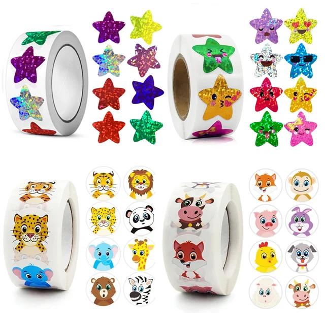500/1000 sztuk kolorowe gwiazdki samoprzylepne holograficzne naklejki w kształcie gwiazdek Zoo Farm naklejki do albumu rolki etykiety dla dzieci DIY zabawki prezentowe