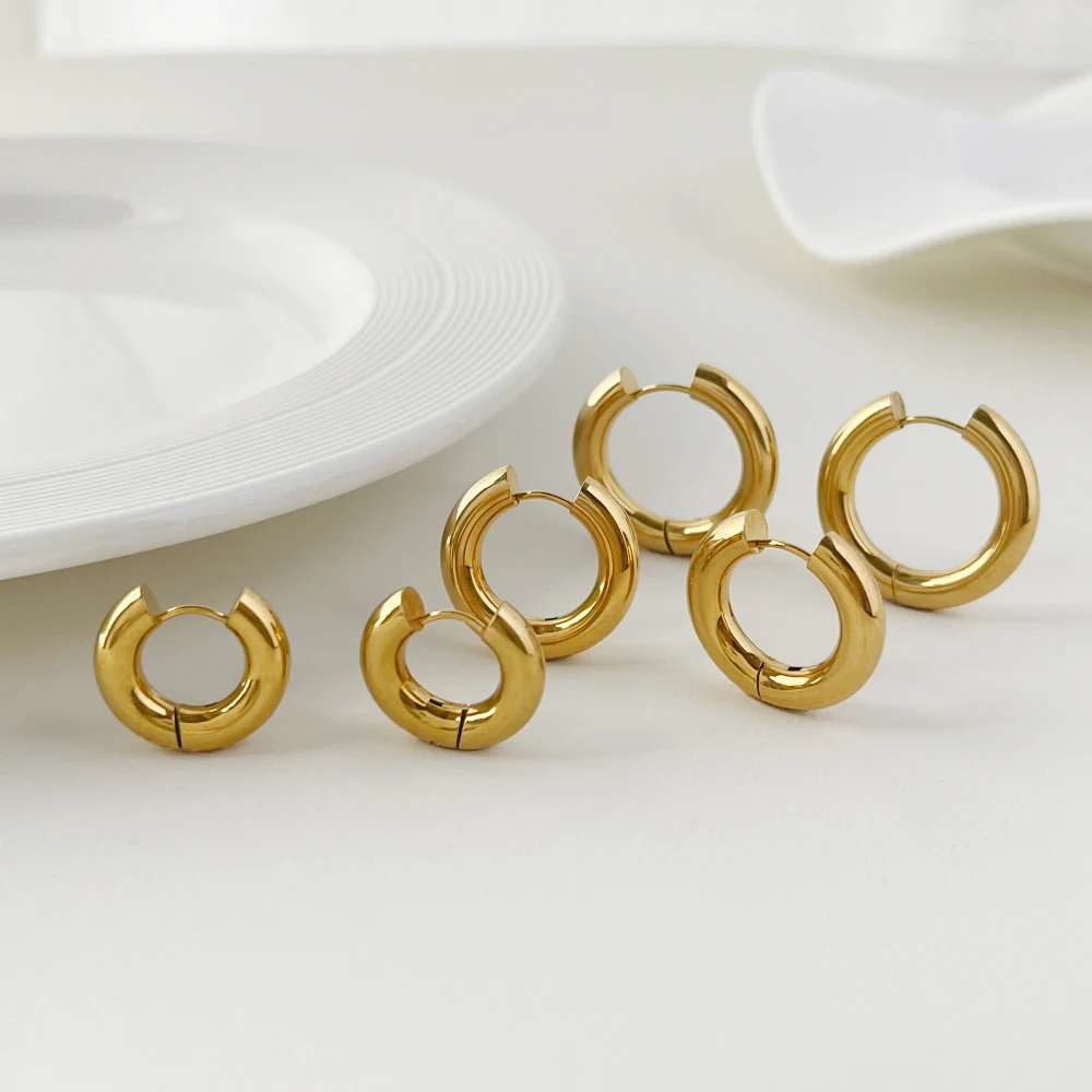Peri\'sBox 3 Sizes Minimalist Classic Round Hoop Earrings for Women Stainless Steel Geometric Earring Jewelry Accessories