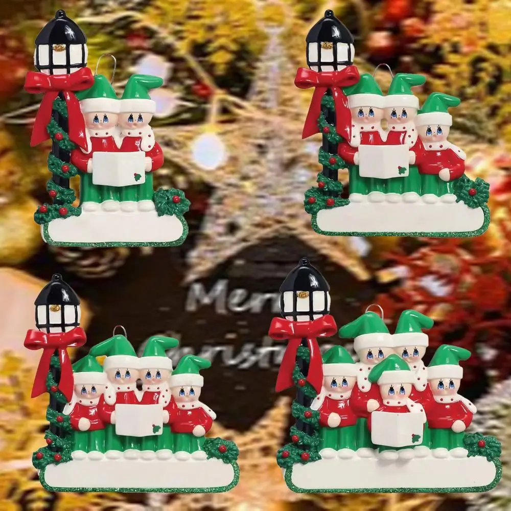 Street Lamp Christmas Family Ornaments Snowman Color Painting Family Blessings Pendant Decorative Resin Christmas Tree Ornaments