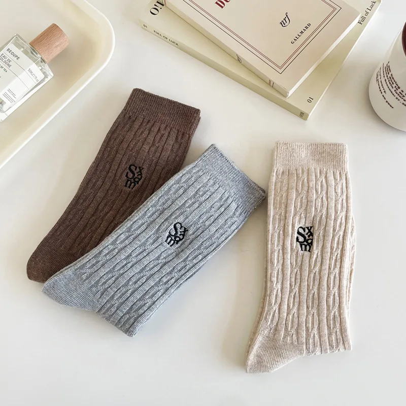 1 Pair Warm Socks Casual Grip Socks High Quality Wholesale Hosiery 2026 Women's Fall Winter Mid-Calf Cotton Slouch Socks Set