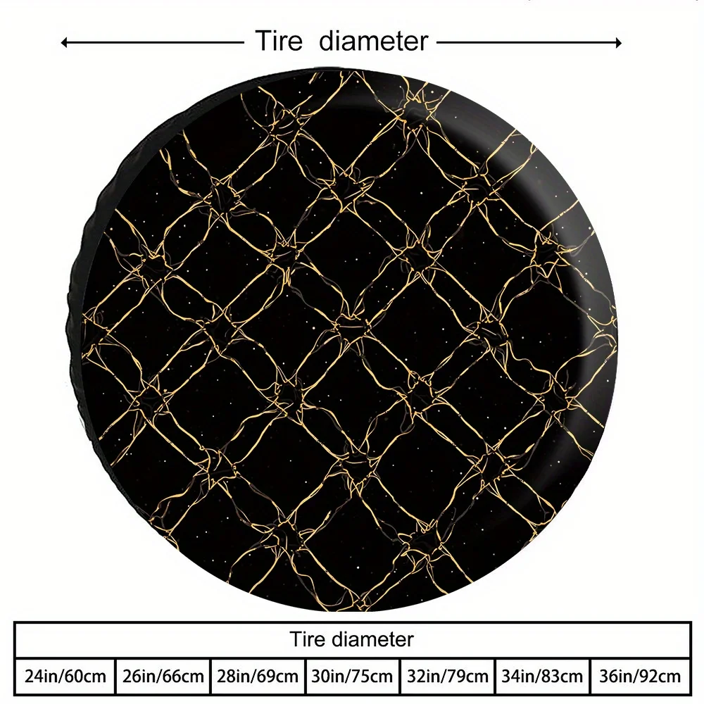 Luxury Golden Geometric Pattern Spare Tire Cover Durable Polyester Protection for Jeep SUV Truck