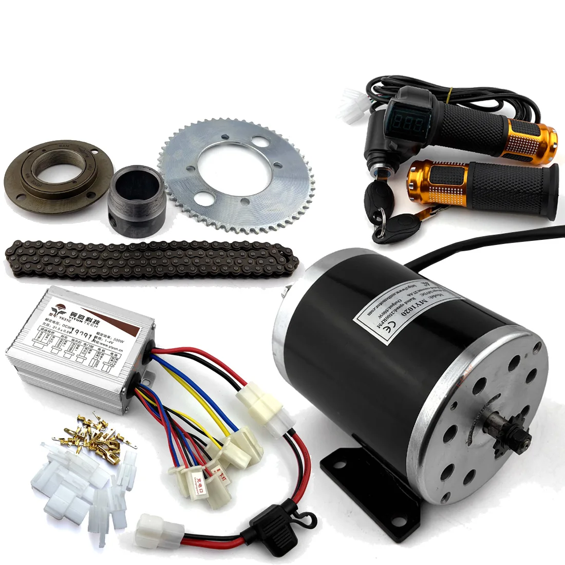 500W Gaspedal MY1020 Hochgeschwindigkeits-25H-Kettenantriebssystem Selbstgebautes Kinder-Karting-Motor-Set mit Bürsten-Gleichstrommotor