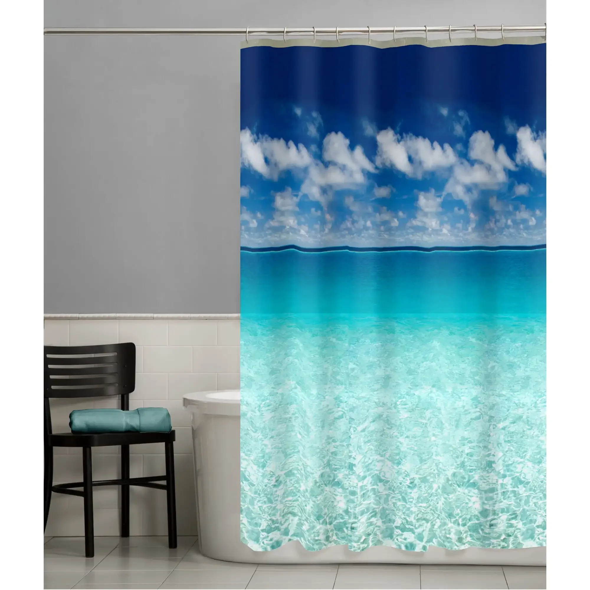 

Занавеска для душа Ocean Blue PEVA, 70 x 72 дюйма, Zenna Home Escape, фотосепоральный дизайн моря и неба