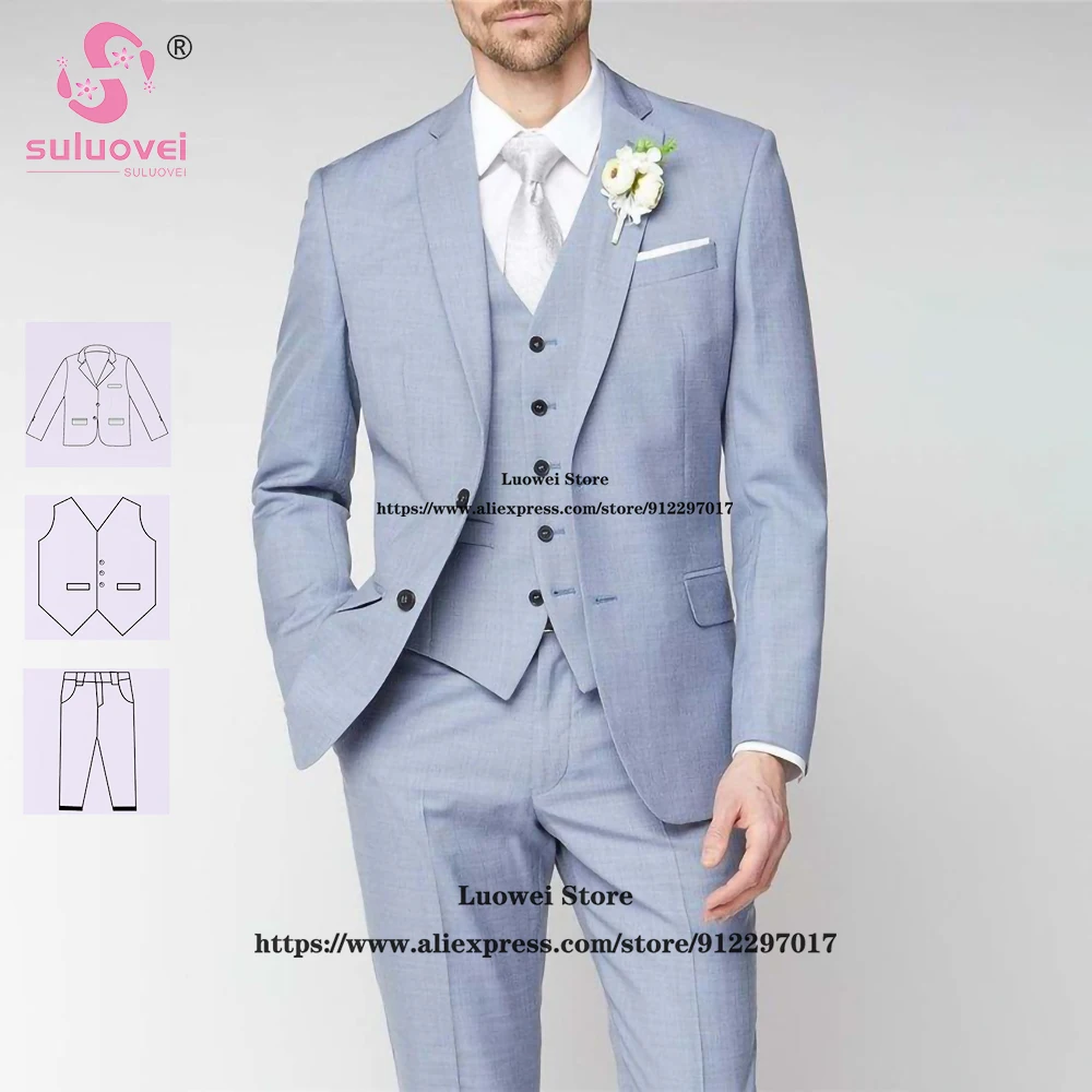 

Elegant Linen Suits For Men Slim Fit 3 Piece Jacket Vest Pants Set Formal Groom Wedding Prom Notch Lapel Tuxedo Vestido De Novia