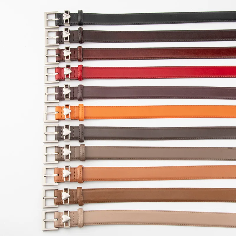 เข็มขัดหนังแท้รัดเอวสำหรับผู้หญิง รุ่น J1642 พร้อมหัวเข็มขัดรูปหัวใจ ใช้ตกแต่งชุดเดรสหรือเสื้อโค้ท