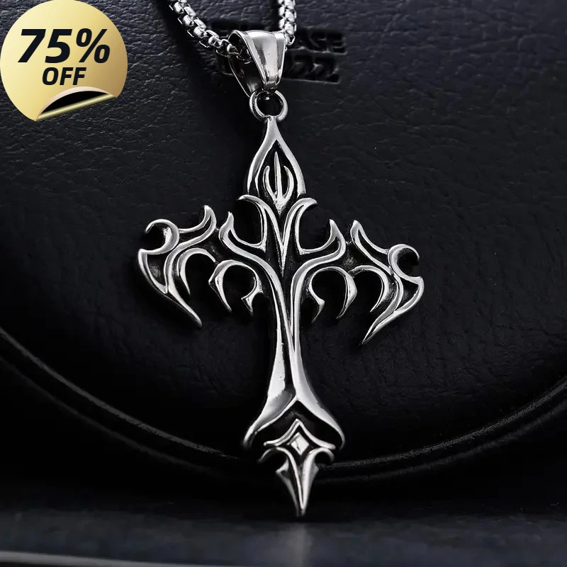 

Ожерелье из нержавеющей стали с пламенем в стиле ретро, крест из титановой стали, мужское ожерелье с подвеской, тип