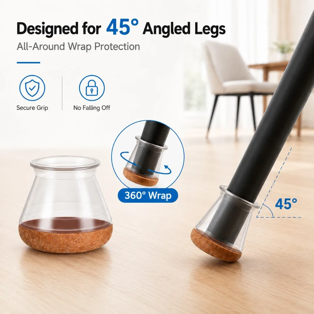 24 PCS Clear Silicone Chair Leg Floor Protectors with Felt Bottom, Anti-Scratch Noise Reducing Furniture Caps, 3 Sizes