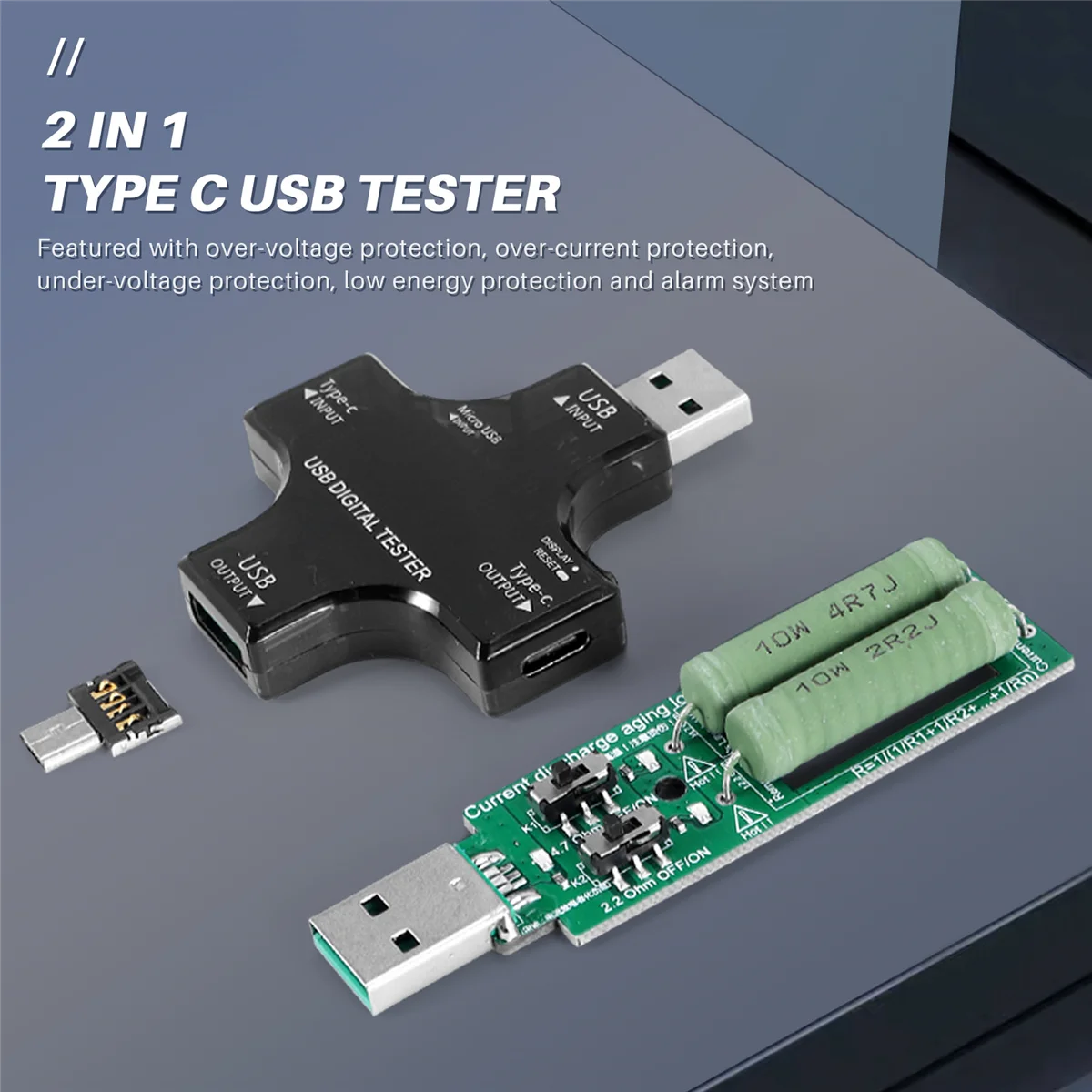 

Тестер ABAZJ USB C, 2 в 1, USB-тестер типа C, цифровой мультиметр IPS с цветным экраном, напряжение, ток, мощность, температура, с погрузчиком