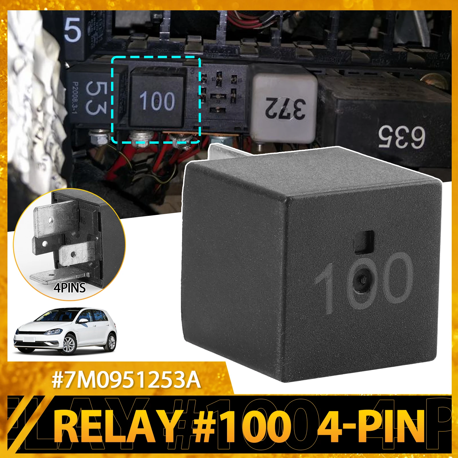 자동차 ECU 및 연료 펌프 4 핀 블랙 릴레이 (No.100) 7M0951253A 4 핀, 폭스바겐 골프 제타 파사트 CC, 아우디 A4 A6 A8 Q5 옥타비아 톨레도