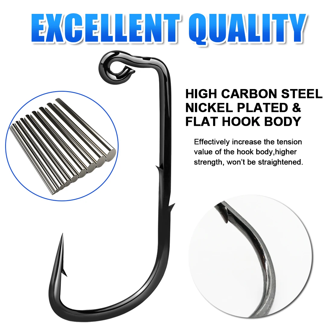 FishTrip 90 Degree Jig Head Hook Fishing Long Shank Forged Jig Hooks Saltwater Aberdeen Jig Hooks Round Bend Mold Tackle