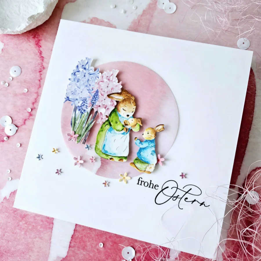 Neu eingetroffene Metall-Stanzformen „Hasenmama“ für DIY-Scrapbooking, Kartenherstellung, Schablonen, Prägung, Basteldekoration