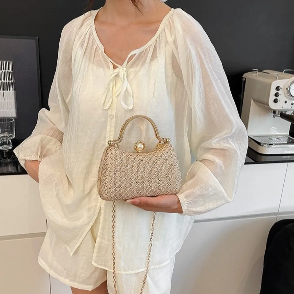 Fashion Rhinestones Evening Bag Pearl Shiny Clutch Bag Acrylic Elegant Crossbody Bags for Wedding Party