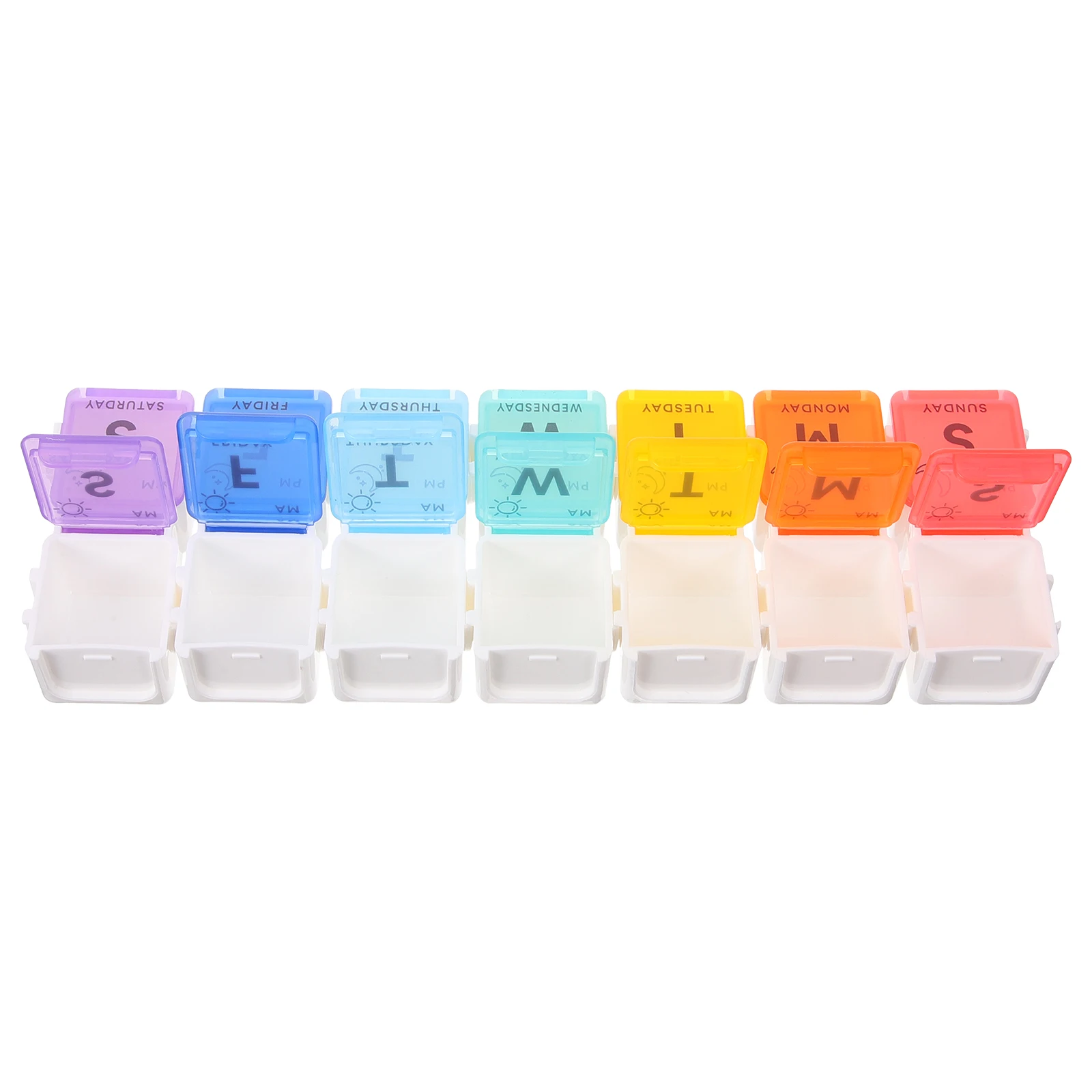 

14-отдельный еженедельный органайзер для таблеток, чехол из полипропилена для хранения в путешествиях, портативный маленький белый футляр для витаминов, маленькая коробка для таблеток, красочная