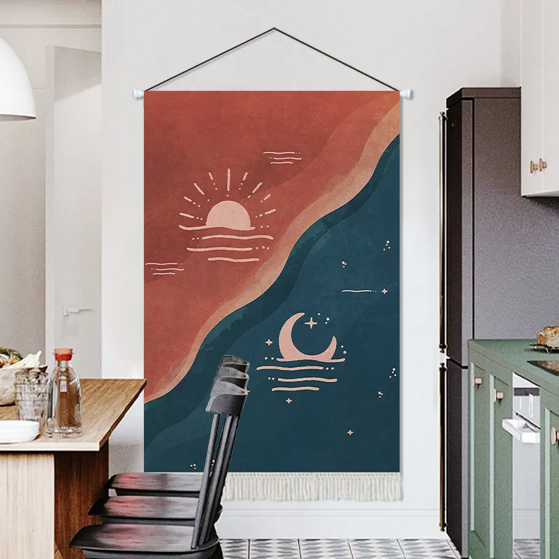  Scandinavian Minimalist Abstract Sun Moon Tapestry Wall Hanging Morandi Fabric Art for Living Room Bedroom Boho Home Decor