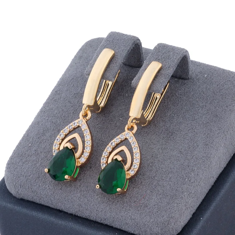 New Trend 2024 Drop Earrings for Women Gold Color With Shiny Green Natural Zircon Accessories Vintage Daily Fashion Jewelry