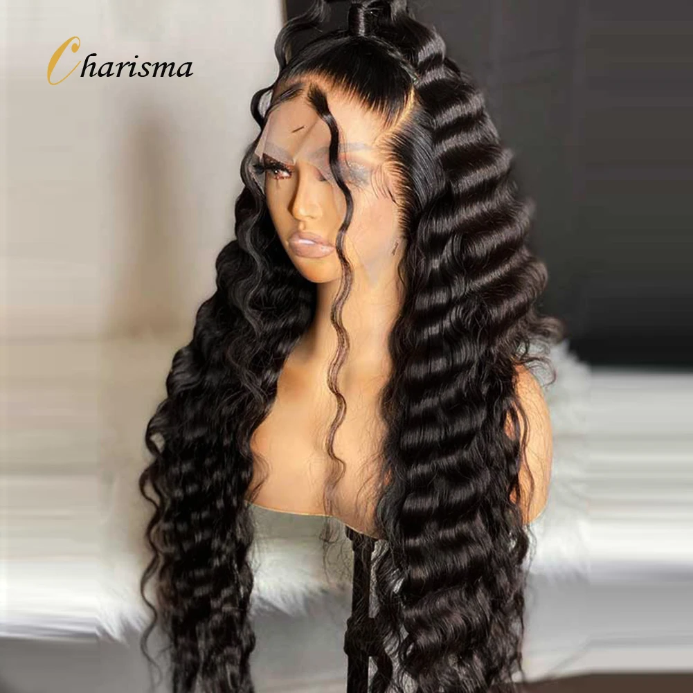 Charisma Deep Wave Lace Front Pruiken Voor Zwarte Vrouwen Synthetische Kant Voorkant Pruik Hittebestendige Vezel Natuurlijke Hailrline Dagelijkse Pruiken