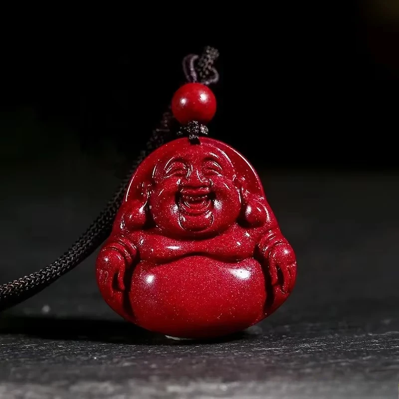 

Raw Cinnabar Maitreya Buddha Pendant Big Belly Laughing Buddha Necklace Pendant Purple Gold Sand Buddha Statue Cinnabar Jewelry