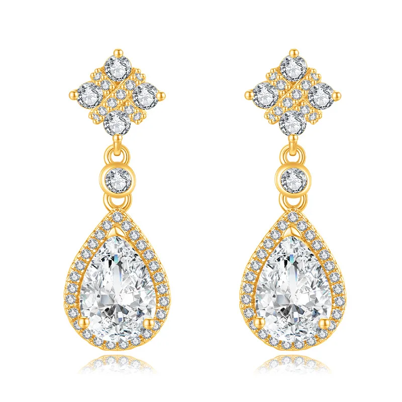 S925 Silver 18K Gold Plated 7x10mm x2 D Color Teardrop Fringe Moissanite Earrings, Elegant Dangling Fine Jewelry Gift