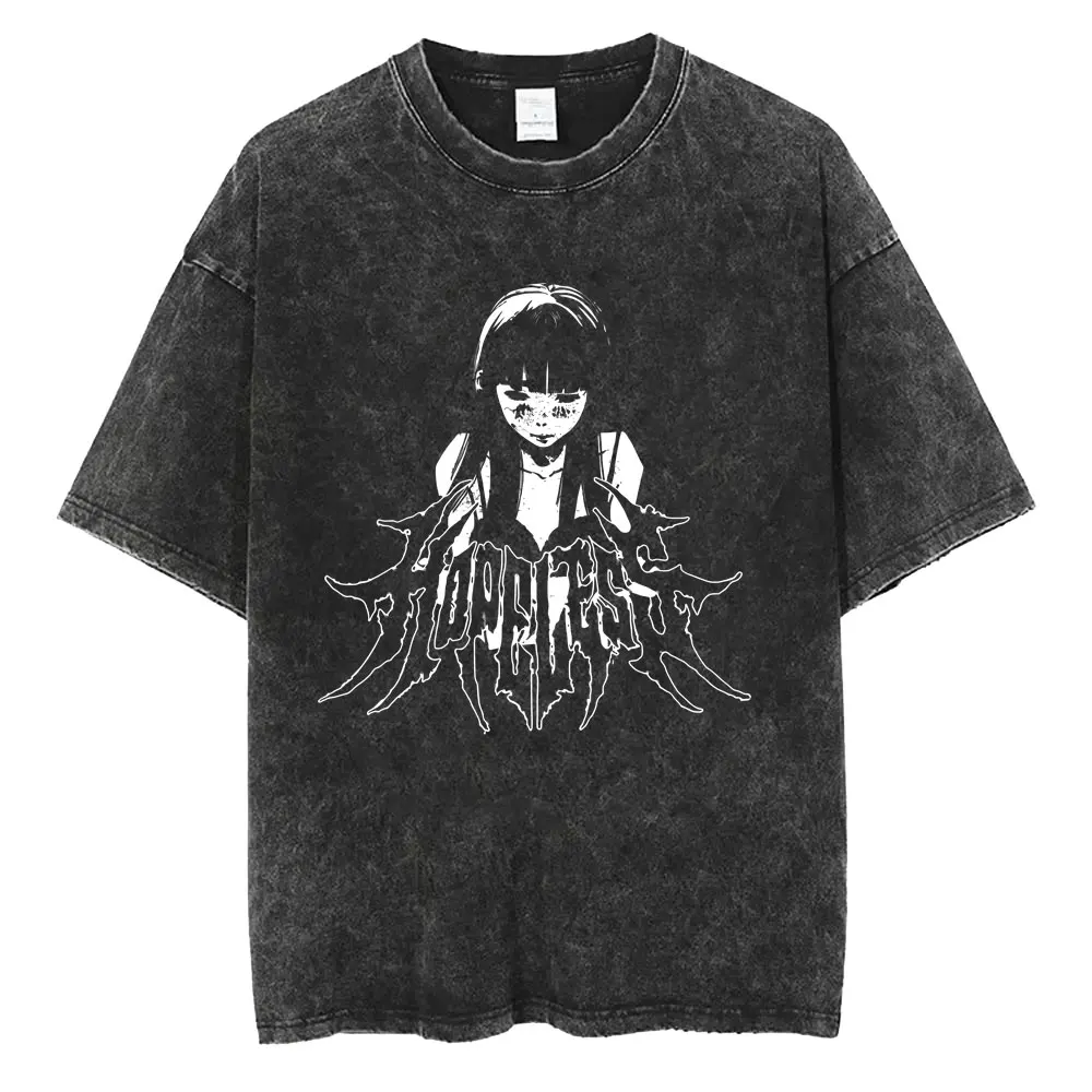 Gewaschenes Vintage Anime Goodnight Punpun T-Shirt Oyasumi Punpun Merch T-Shirt Herren Damen Kleidung Cartoon Manga Oversized T-Shirts – Detail 5