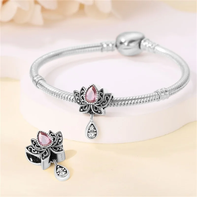 2024 Hot Sale Retro Style Lotus Shape Charm Beads Fits Pandora Original Bracelet Women Silver Pendant Beads DIY Jewelry Gift