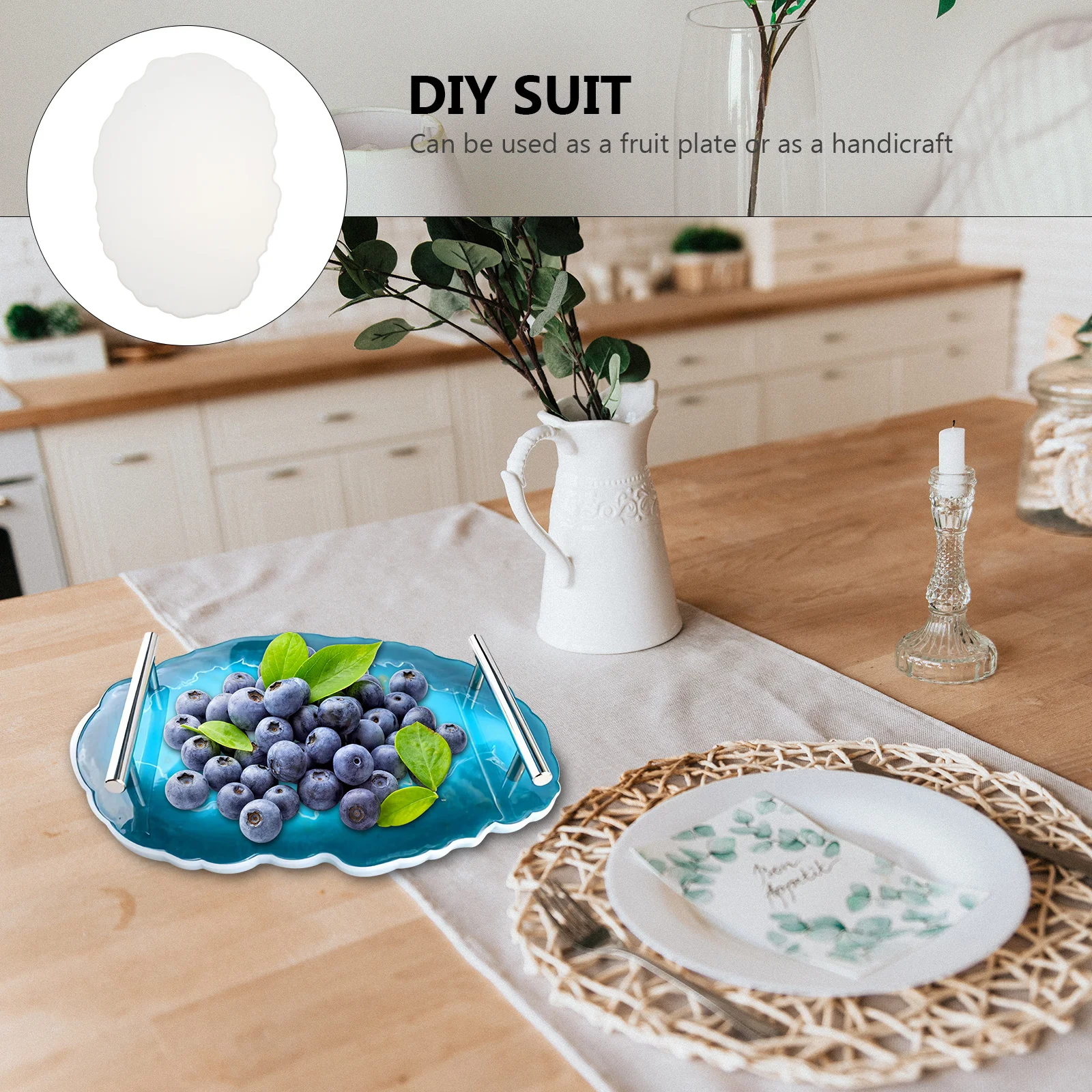 Fruit Tray Silicone Coaster Mold 2 Handles Epoxy Resin Crystal DIY Craft Mold Coaster Making Supplies DIY Supplies